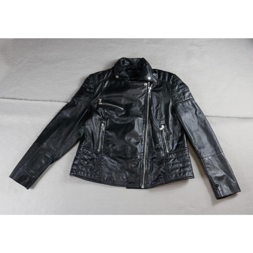 Barney's Originals Biker Jacket UK18 Black Leather Clara Motorcycle Biker